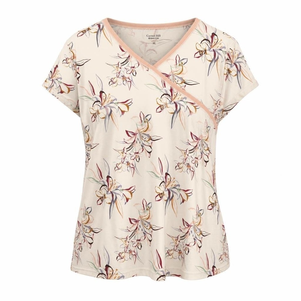 Garnet Hill Shirt Womens XL Green Cotton Ivory Organic Eco Lagenlook Floral Wrap